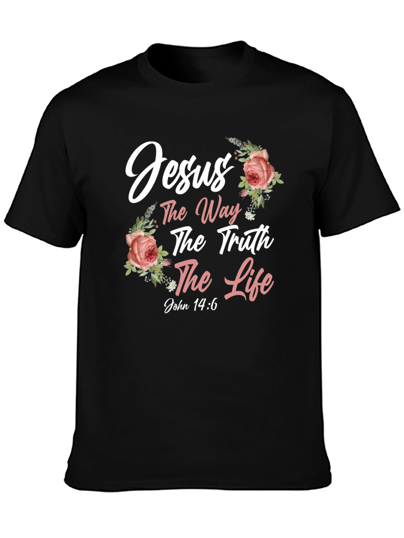 Jesus The Way Truth Life Black Floral T-Shirt