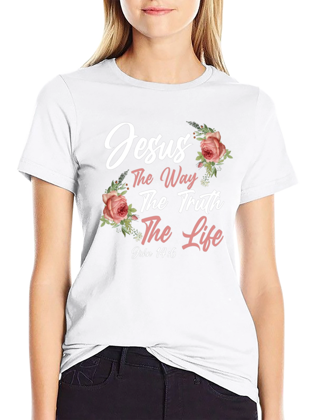 Jesus The Way Truth Life Black Floral T-Shirt