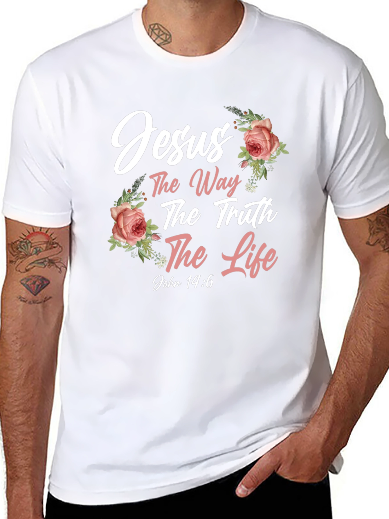 Jesus The Way Truth Life Black Floral T-Shirt