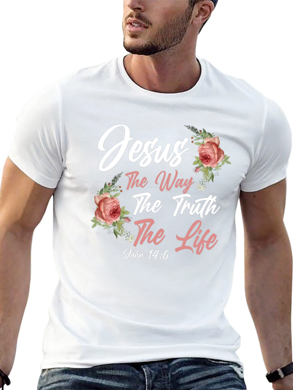 Jesus The Way Truth Life Black Floral T-Shirt