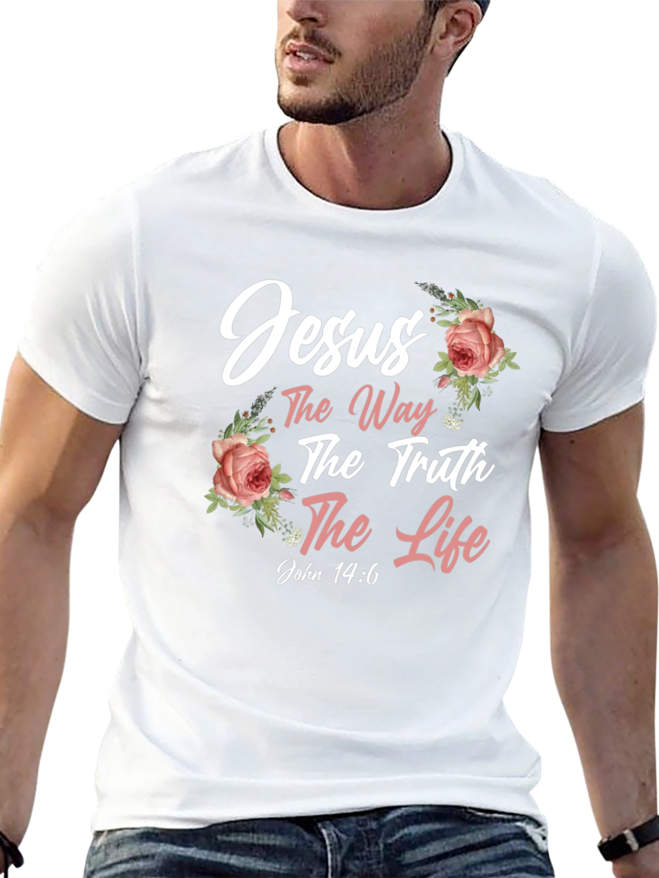 Jesus The Way Truth Life Black Floral T-Shirt