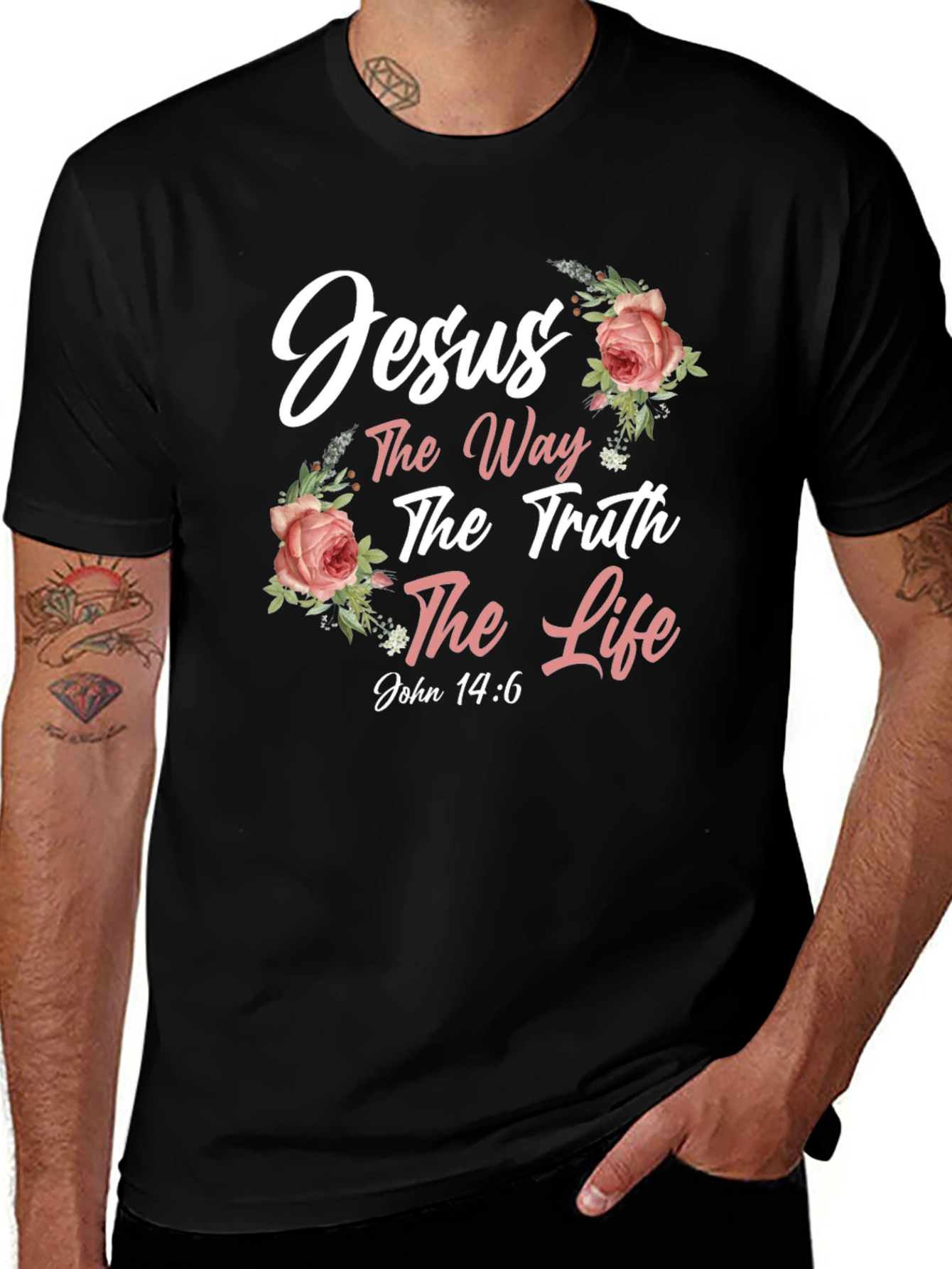 Jesus The Way Truth Life Black Floral T-Shirt
