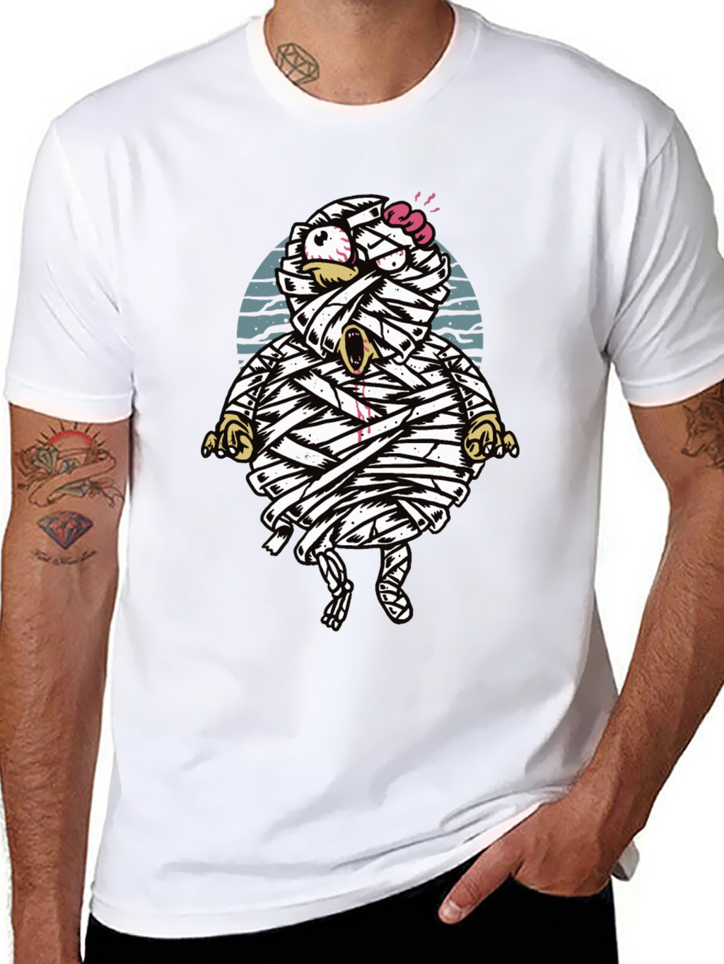 Cartoon Mummy Graphic T-Shirt - Halloween Style