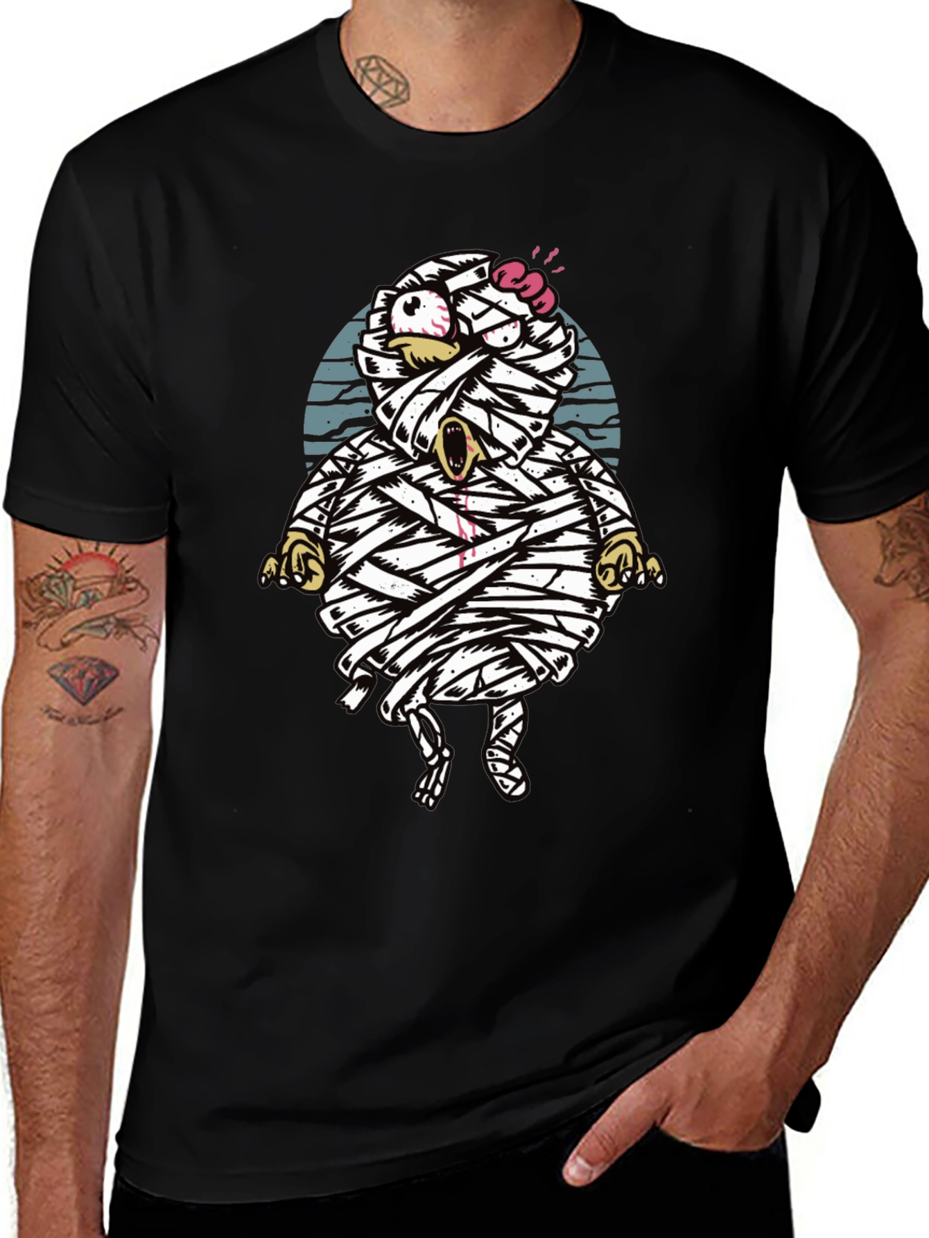Cartoon Mummy Graphic T-Shirt - Halloween Style