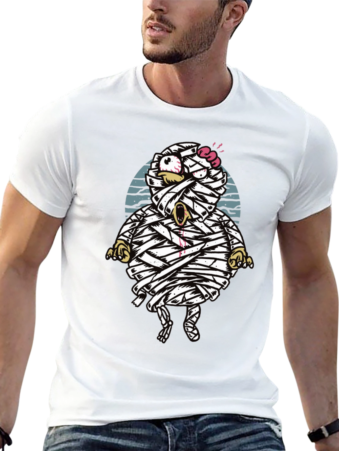 Cartoon Mummy Graphic T-Shirt - Halloween Style