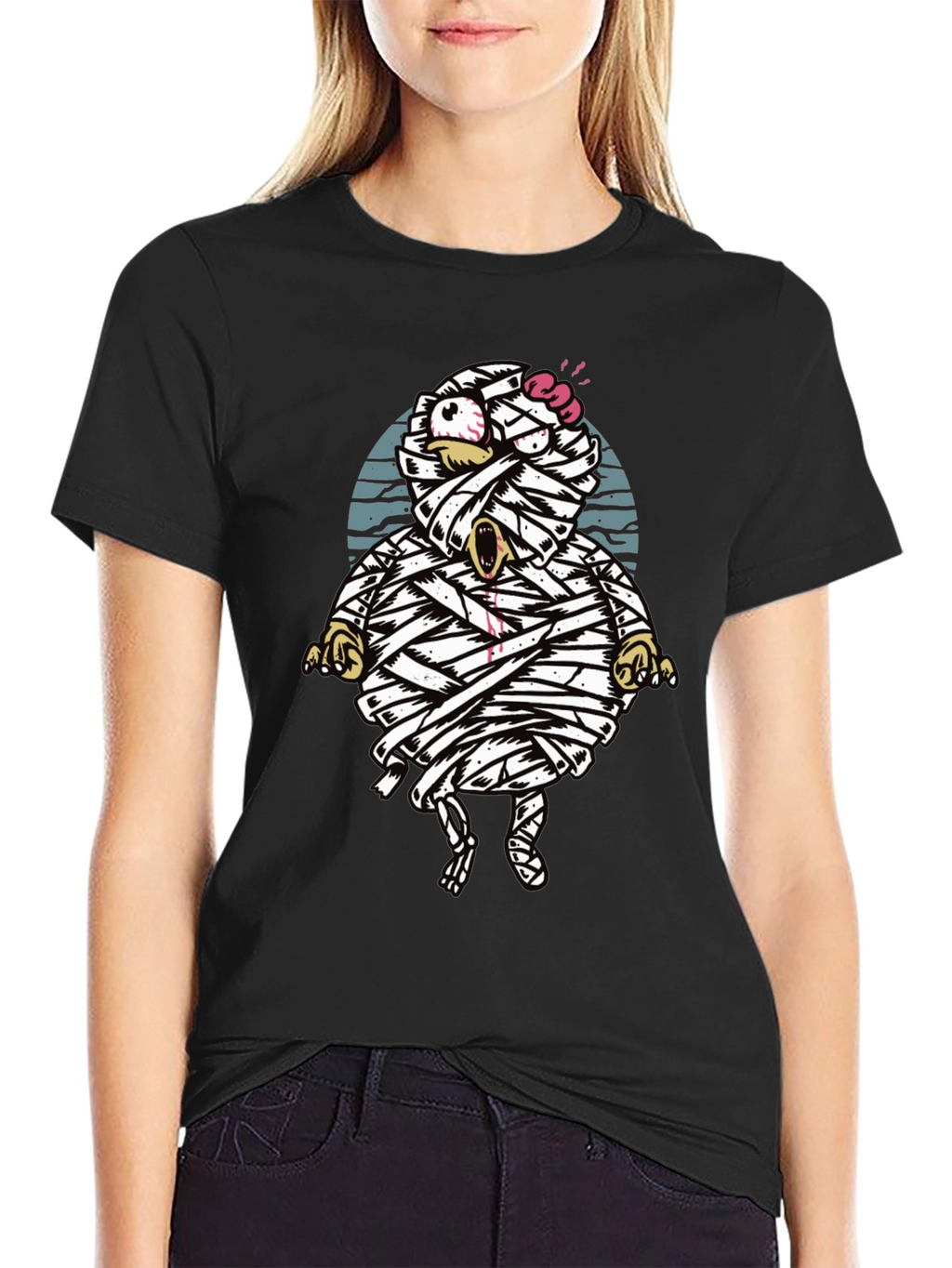 Cartoon Mummy Graphic T-Shirt - Halloween Style