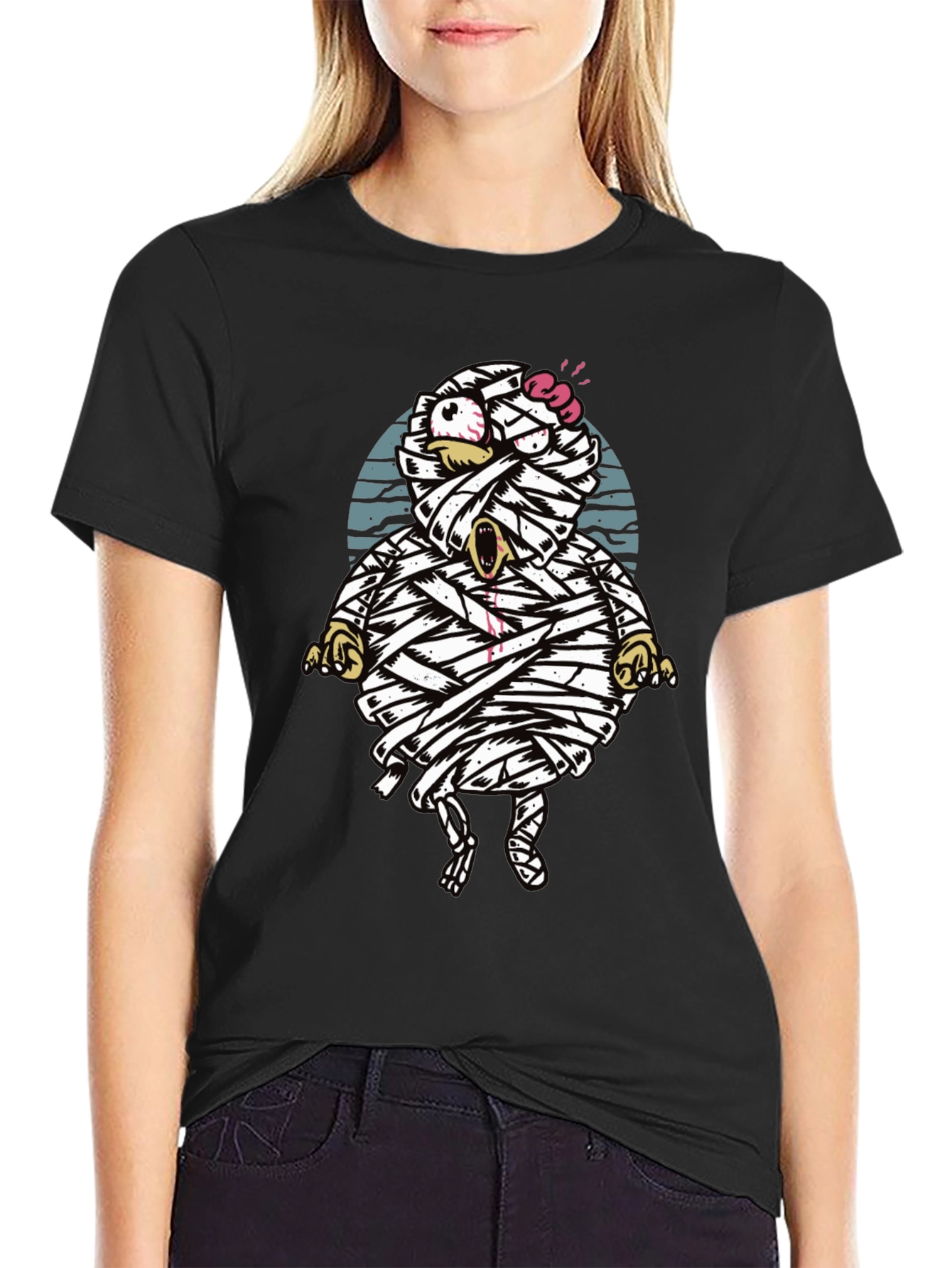 Cartoon Mummy Graphic T-Shirt - Halloween Style