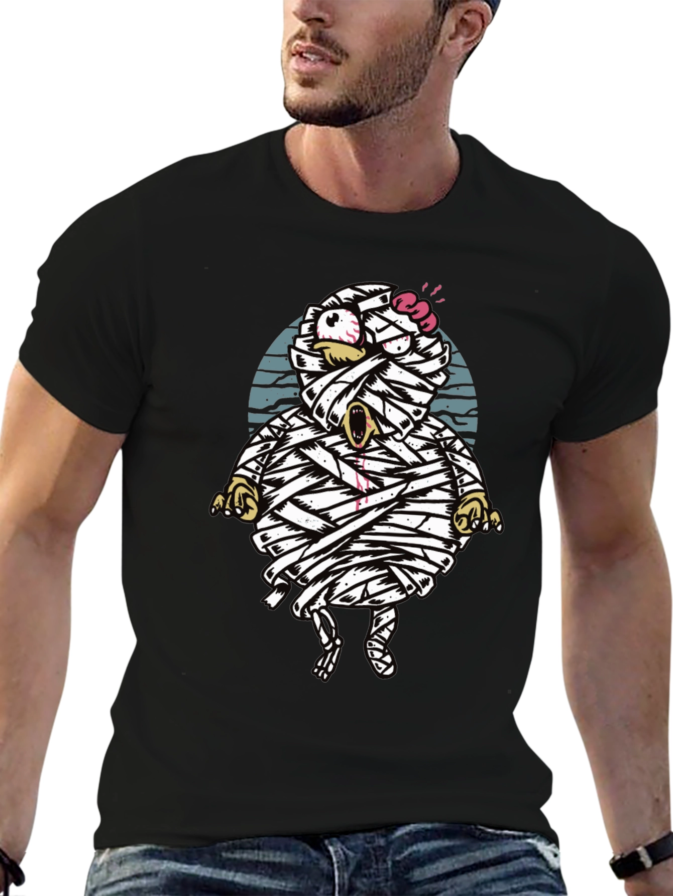Cartoon Mummy Graphic T-Shirt - Halloween Style
