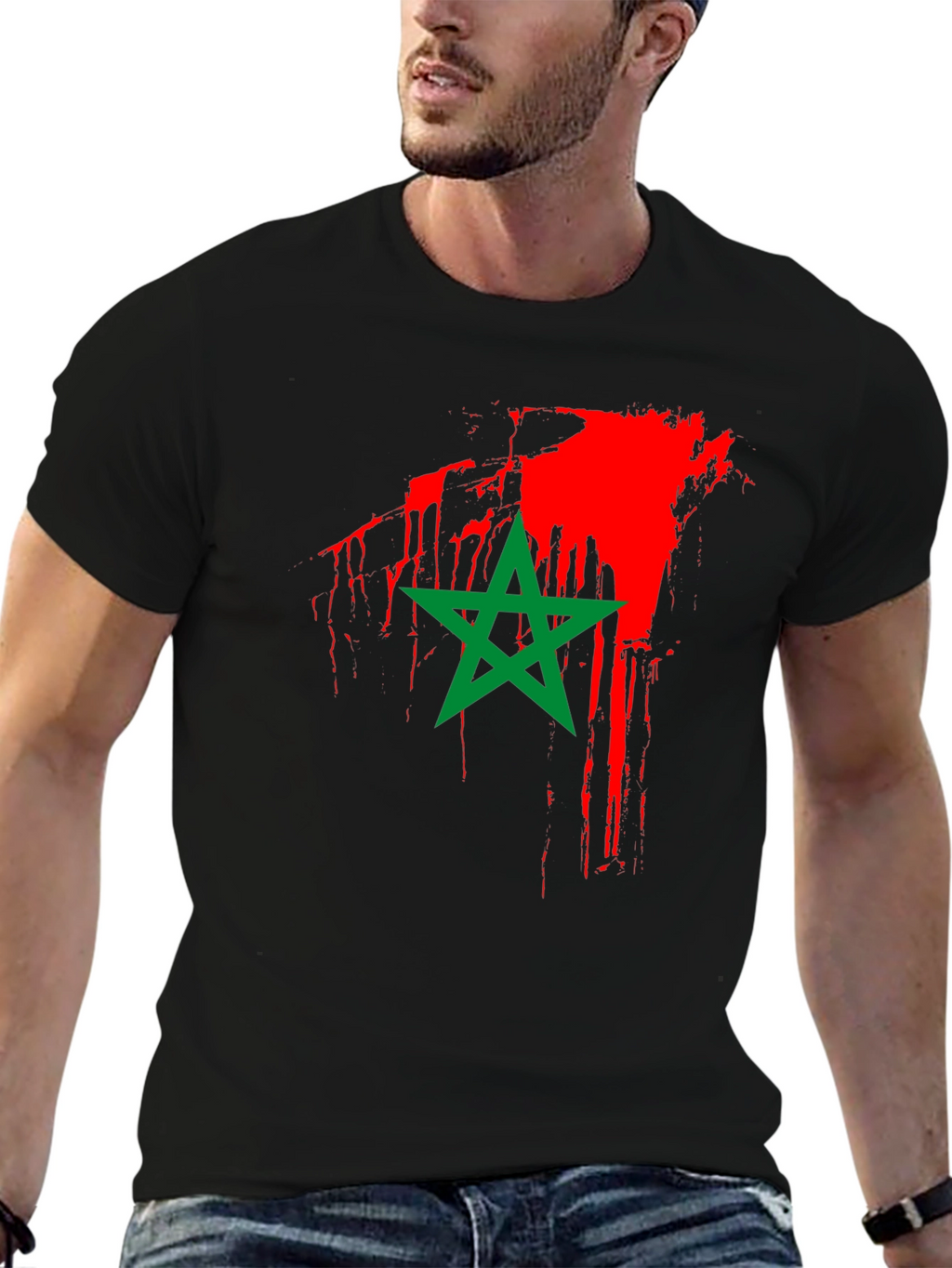 Moroccan Flag T-Shirt - Black Cotton Tee