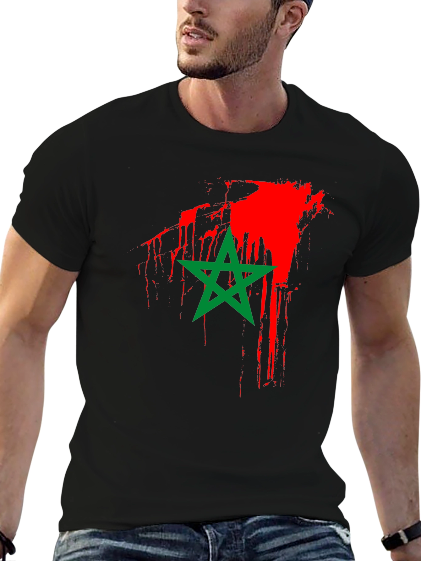Moroccan Flag T-Shirt - Black Cotton Tee