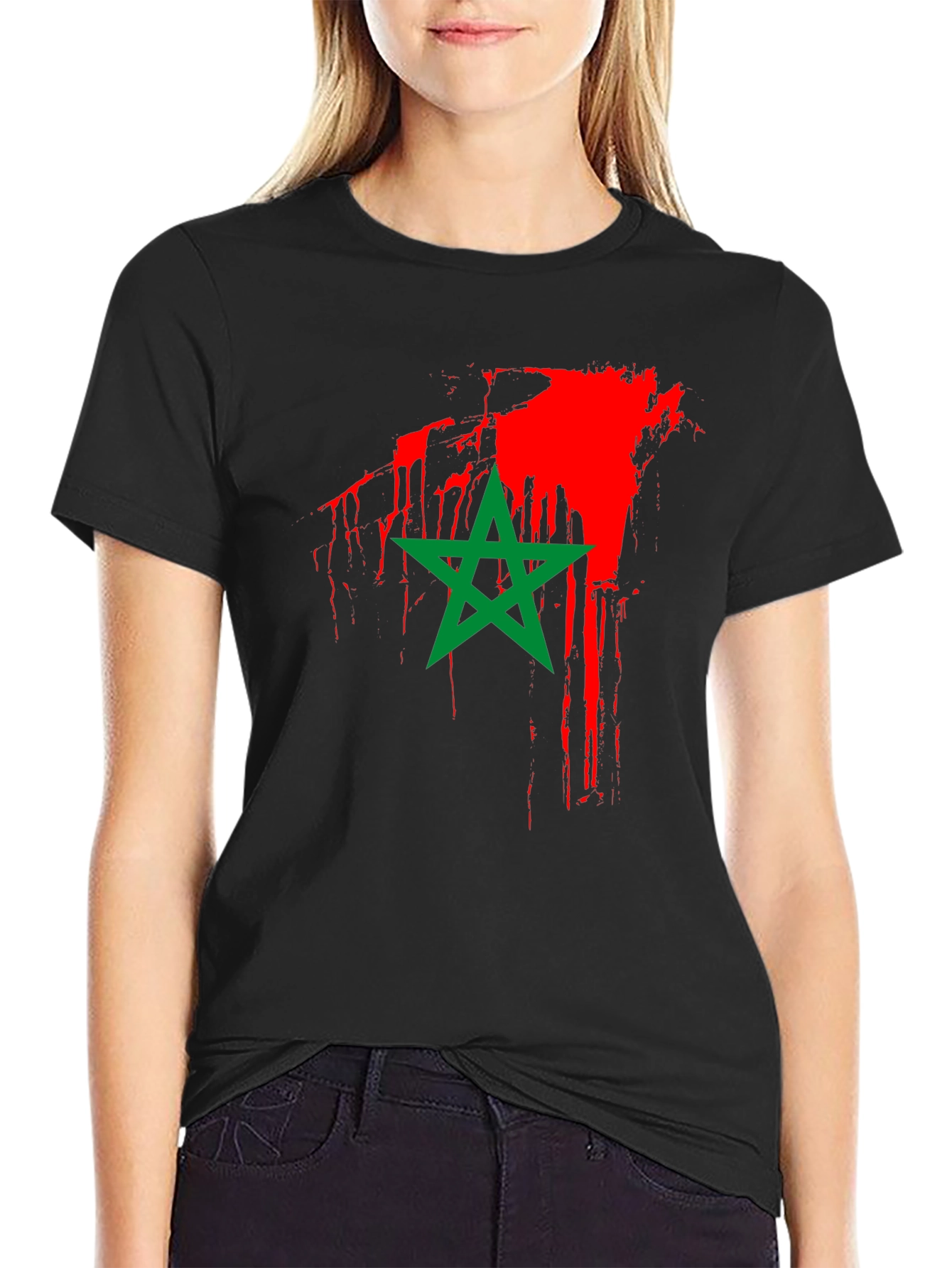 Moroccan Flag T-Shirt - Black Cotton Tee
