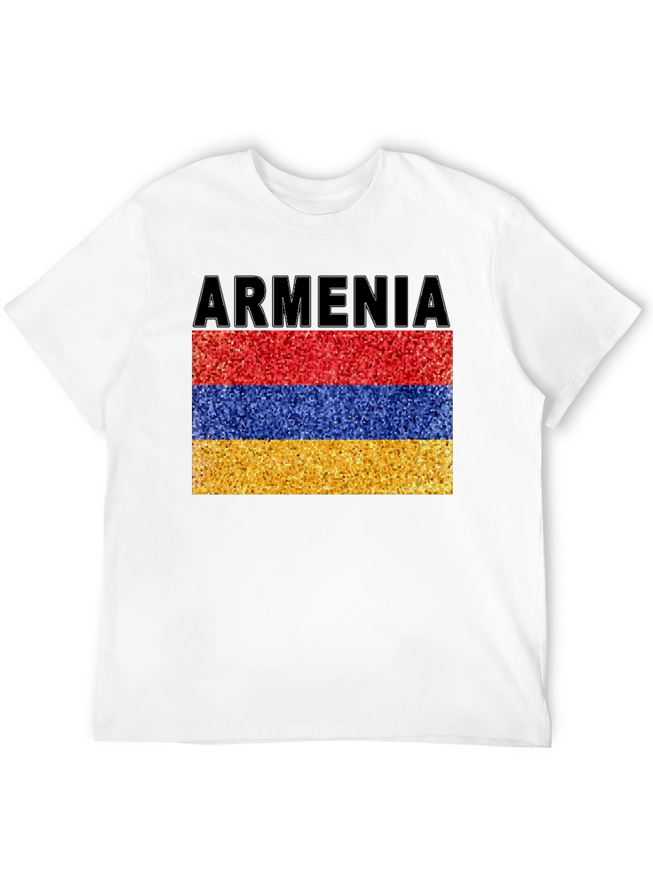 Armenia Flag Glitter Graphic Print Black T-Shirt