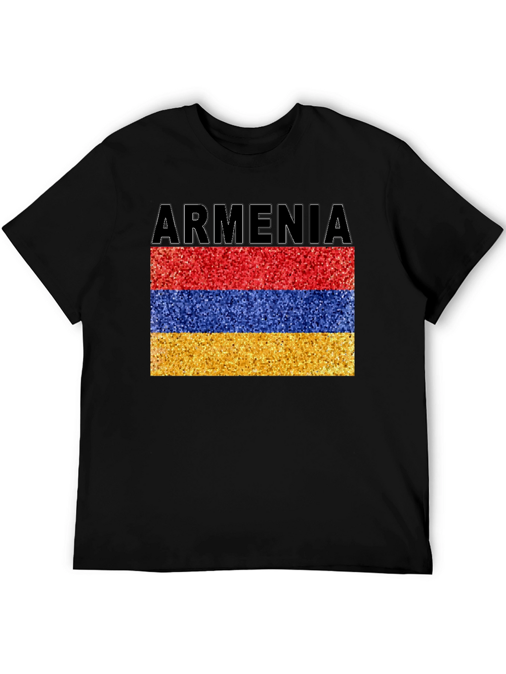 Armenia Flag Glitter Graphic Print Black T-Shirt