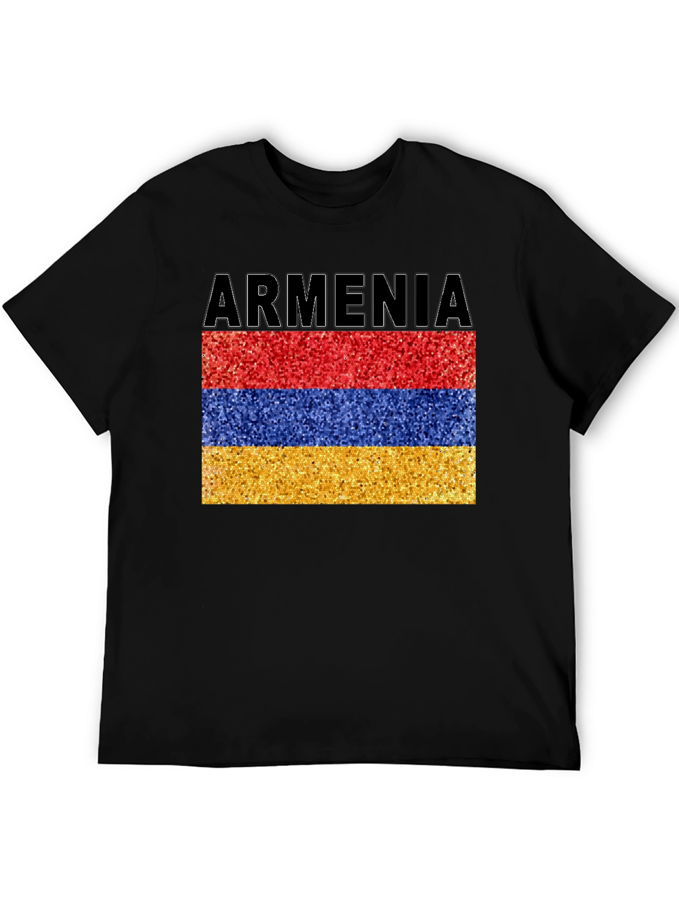 Armenia Flag Glitter Graphic Print Black T-Shirt