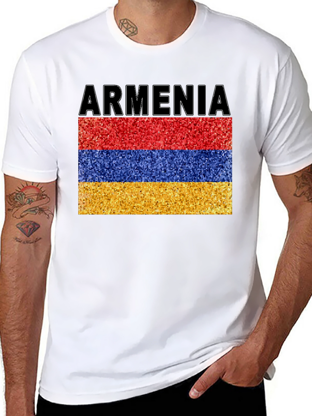 Armenia Flag Glitter Graphic Print Black T-Shirt