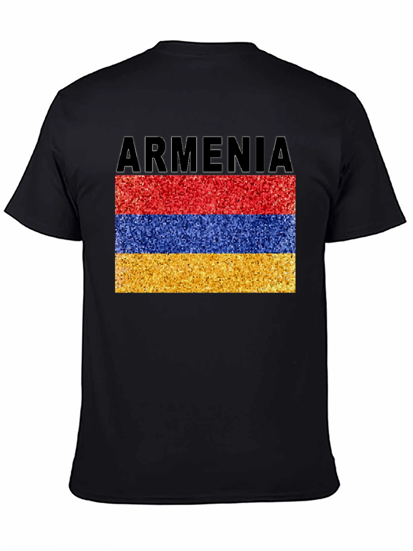 Armenia Flag Glitter Graphic Print Black T-Shirt