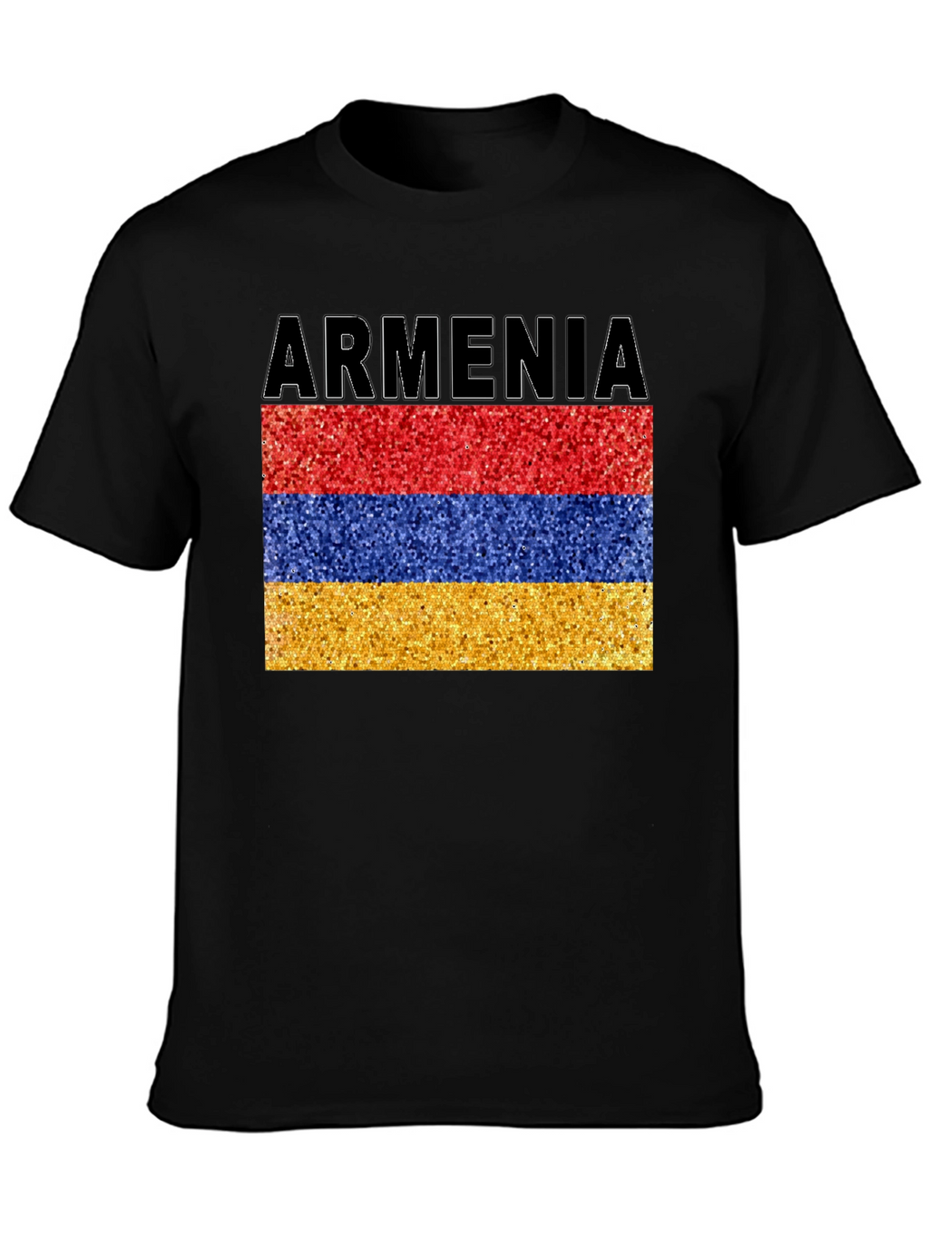 Armenia Flag Glitter Graphic Print Black T-Shirt