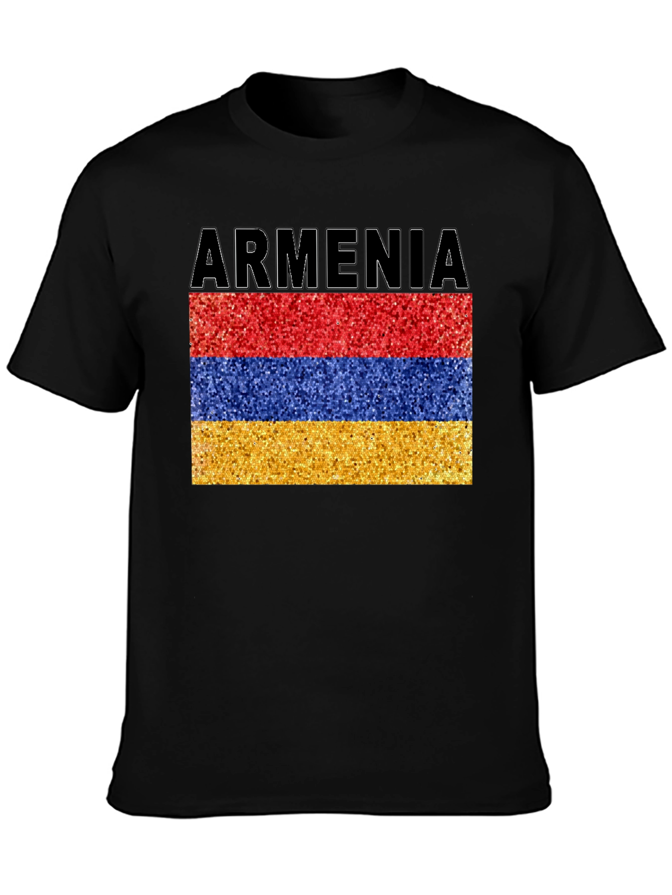 Armenia Flag Glitter Graphic Print Black T-Shirt