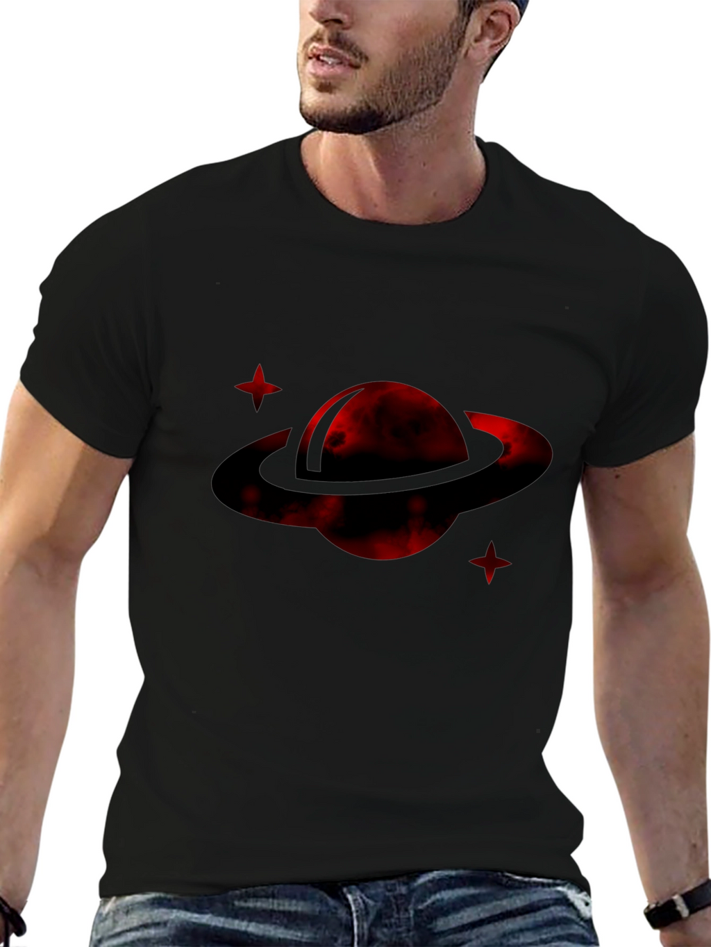 Red Planet Graphic Tee - Stylish Mens Black T-Shirt