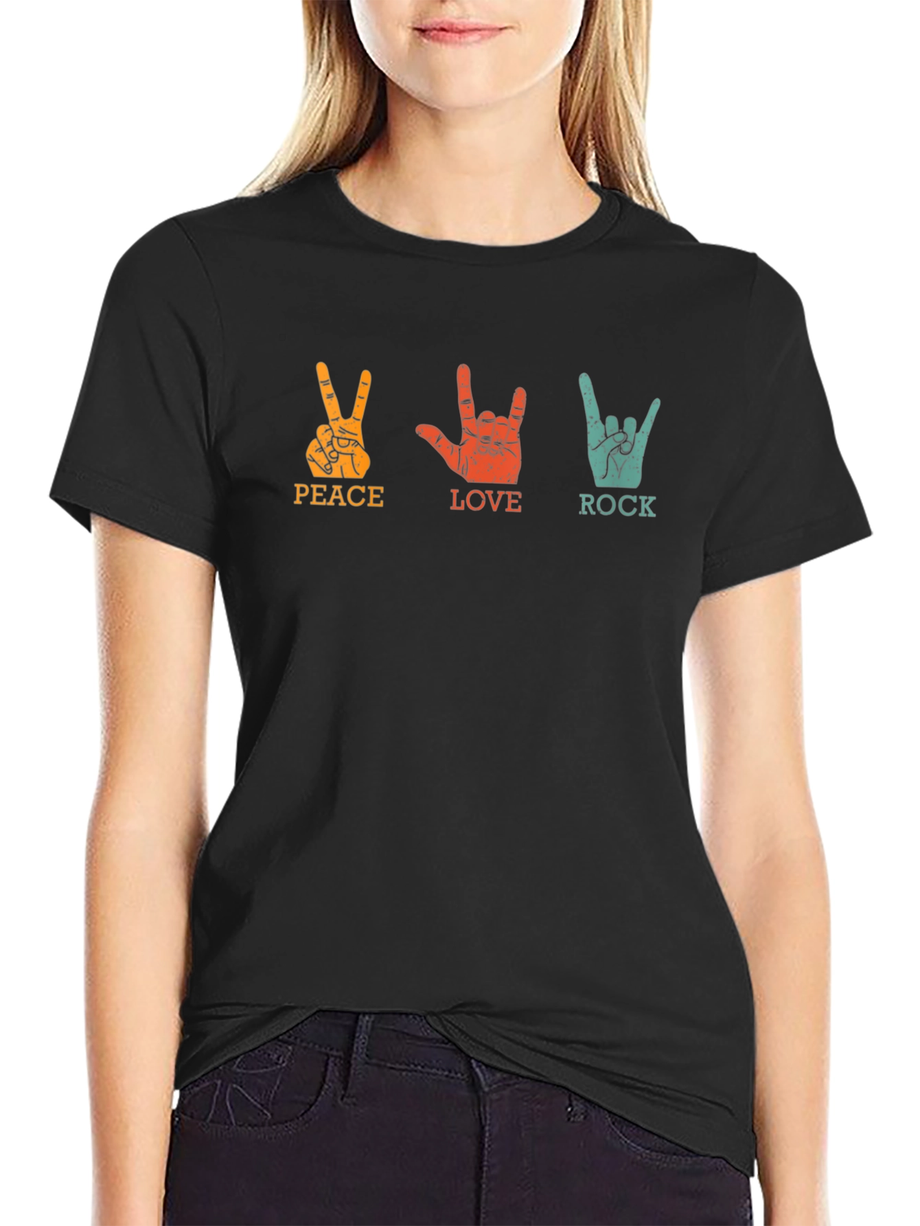 Peace Love Rock Graphic Tee - Classic Black T-Shirt