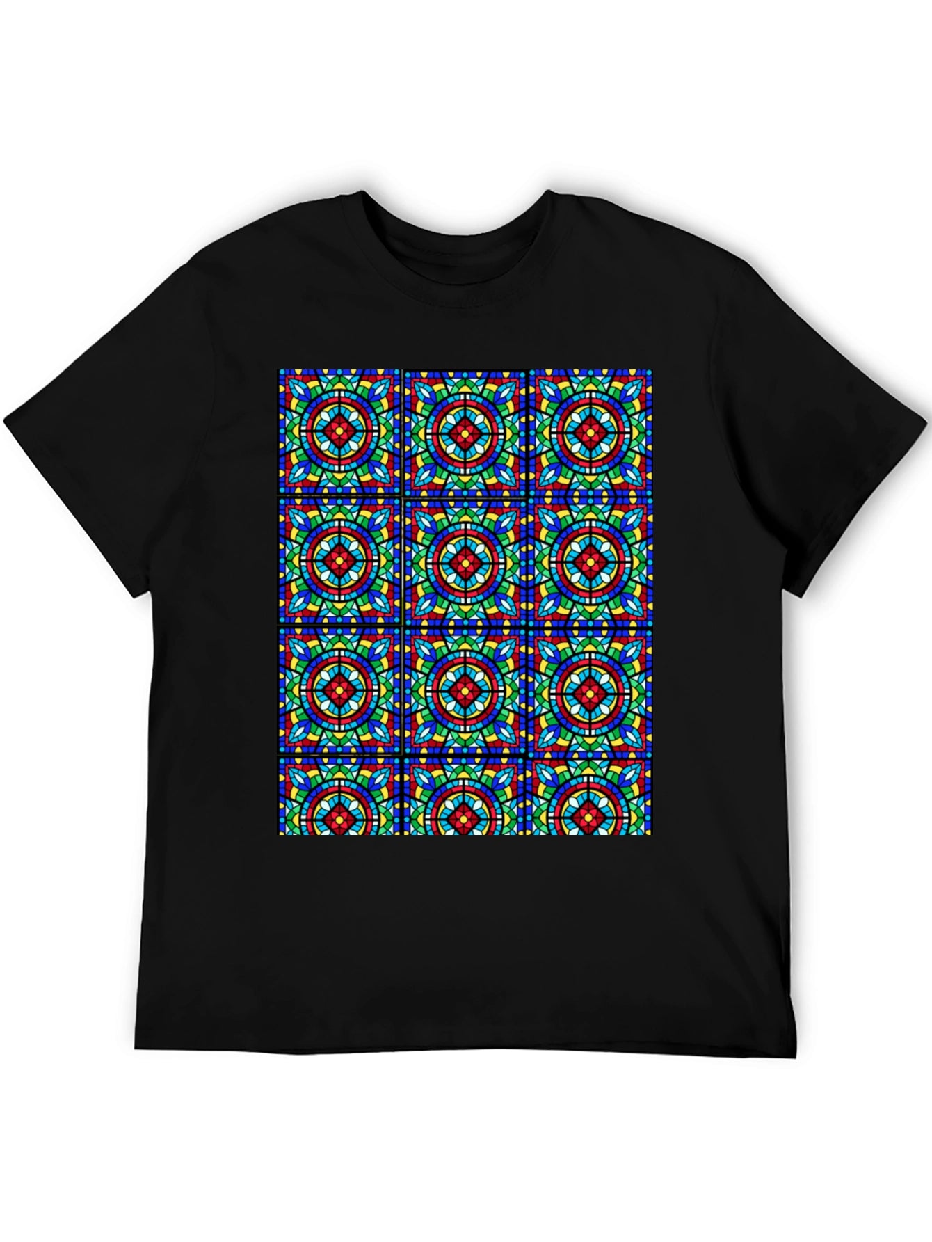 Stained Glass Pattern Black T-Shirt - Unique Design