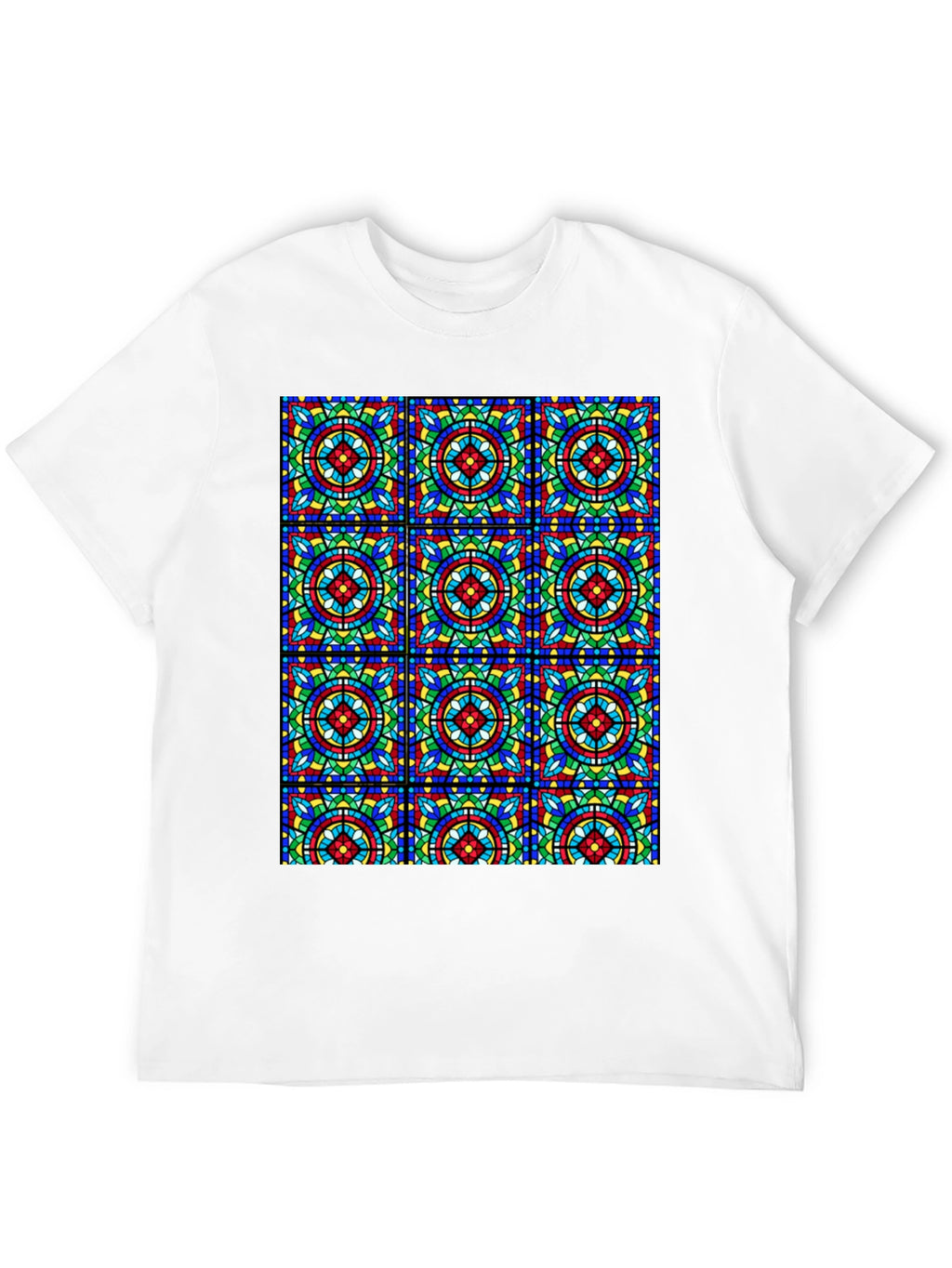 Stained Glass Pattern Black T-Shirt - Unique Design