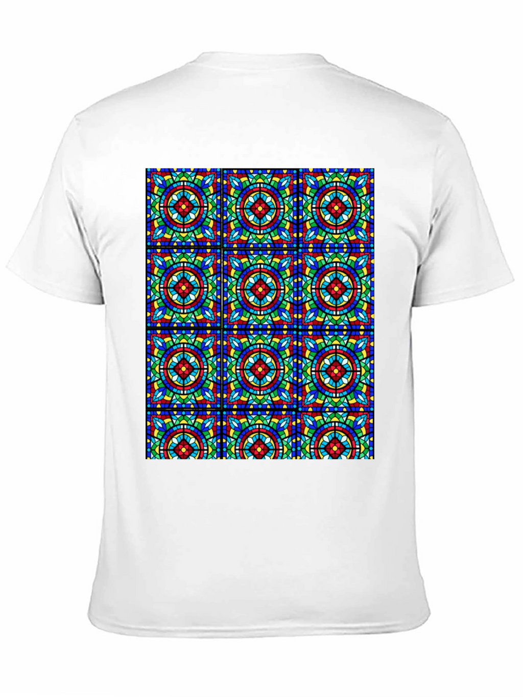Stained Glass Pattern Black T-Shirt - Unique Design