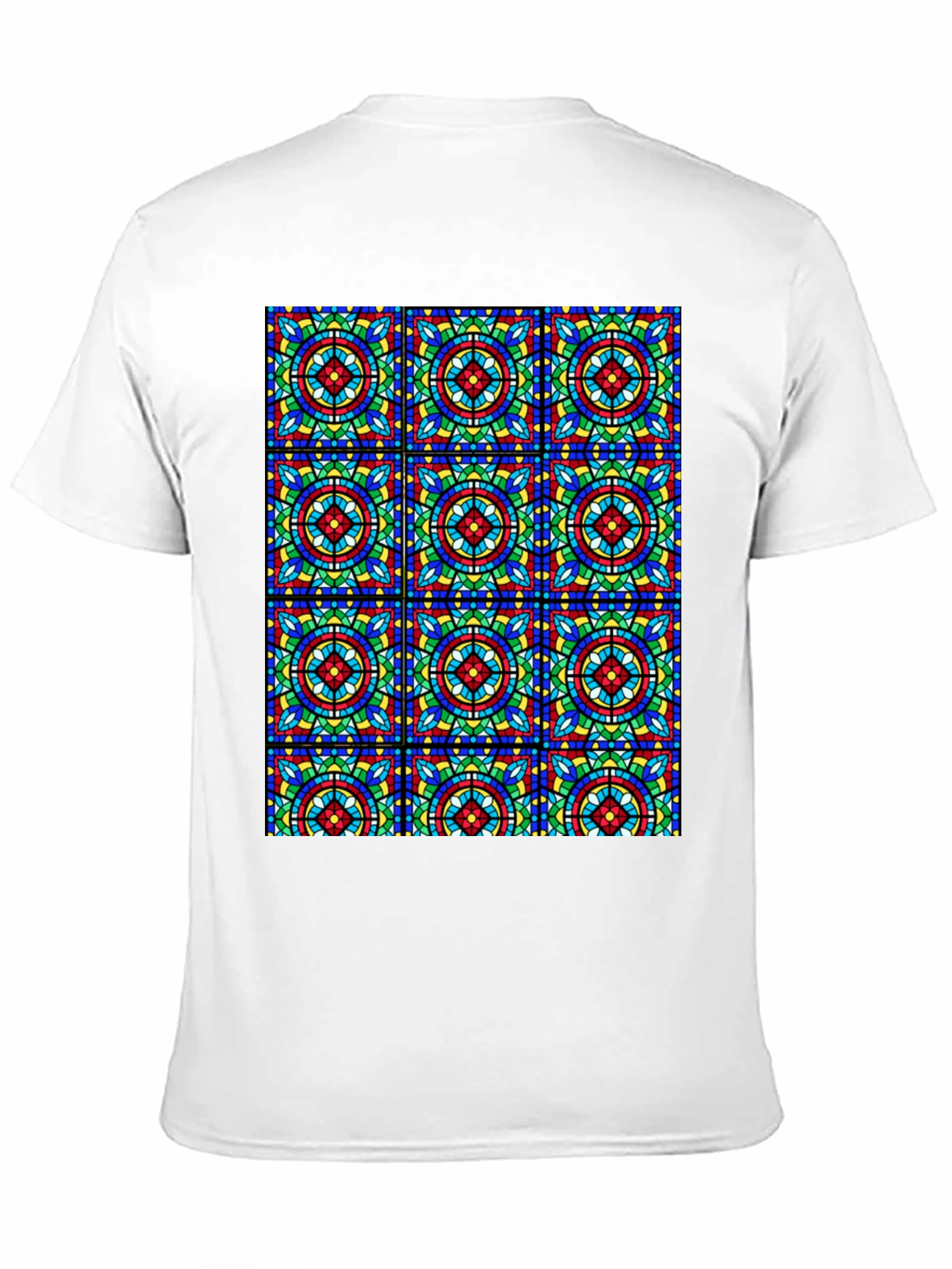 Stained Glass Pattern Black T-Shirt - Unique Design