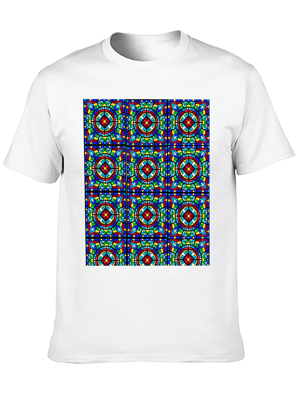 Stained Glass Pattern Black T-Shirt - Unique Design