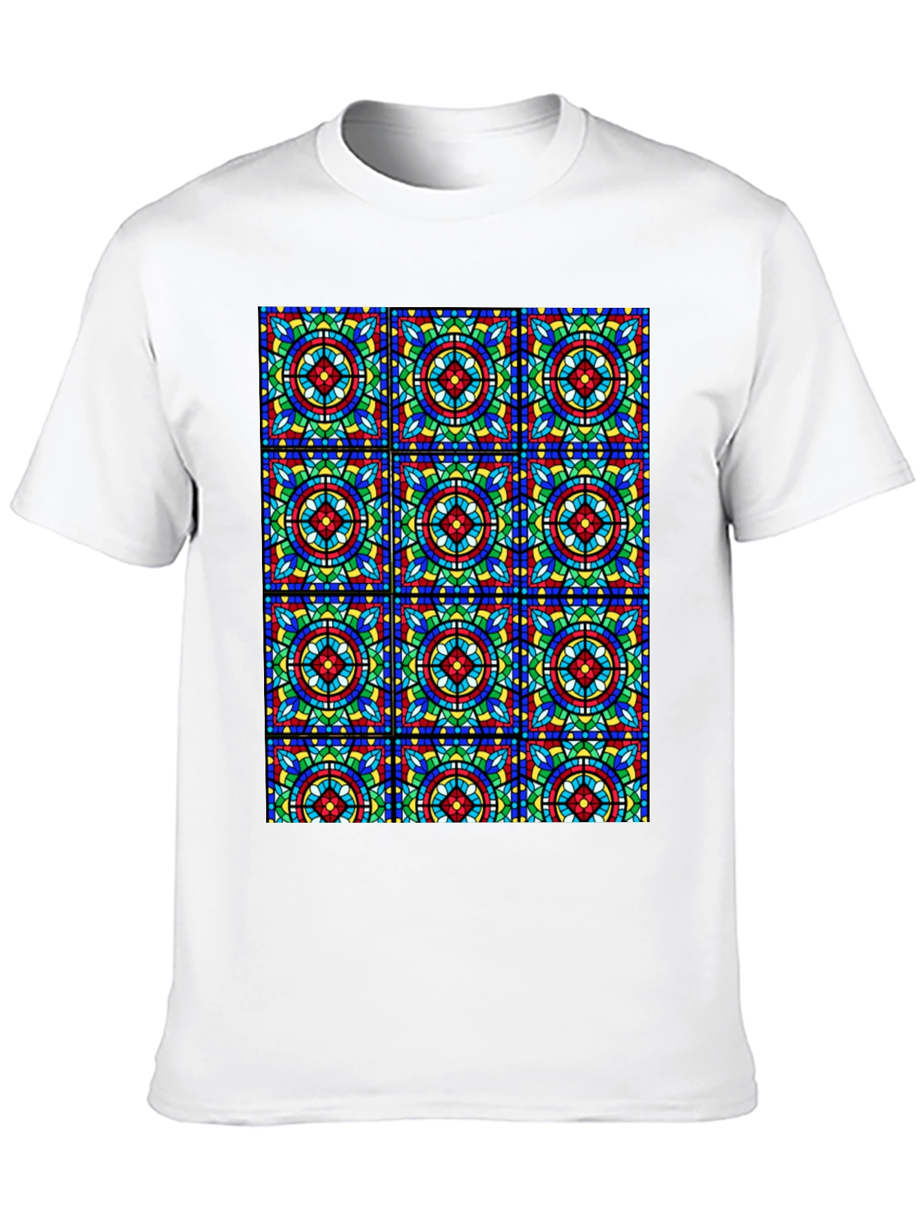 Stained Glass Pattern Black T-Shirt - Unique Design