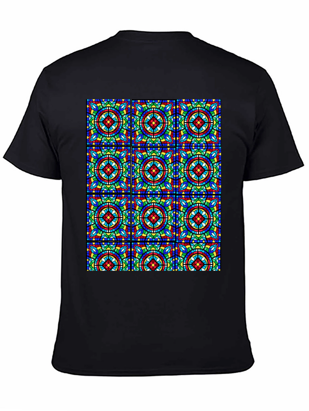 Stained Glass Pattern Black T-Shirt - Unique Design