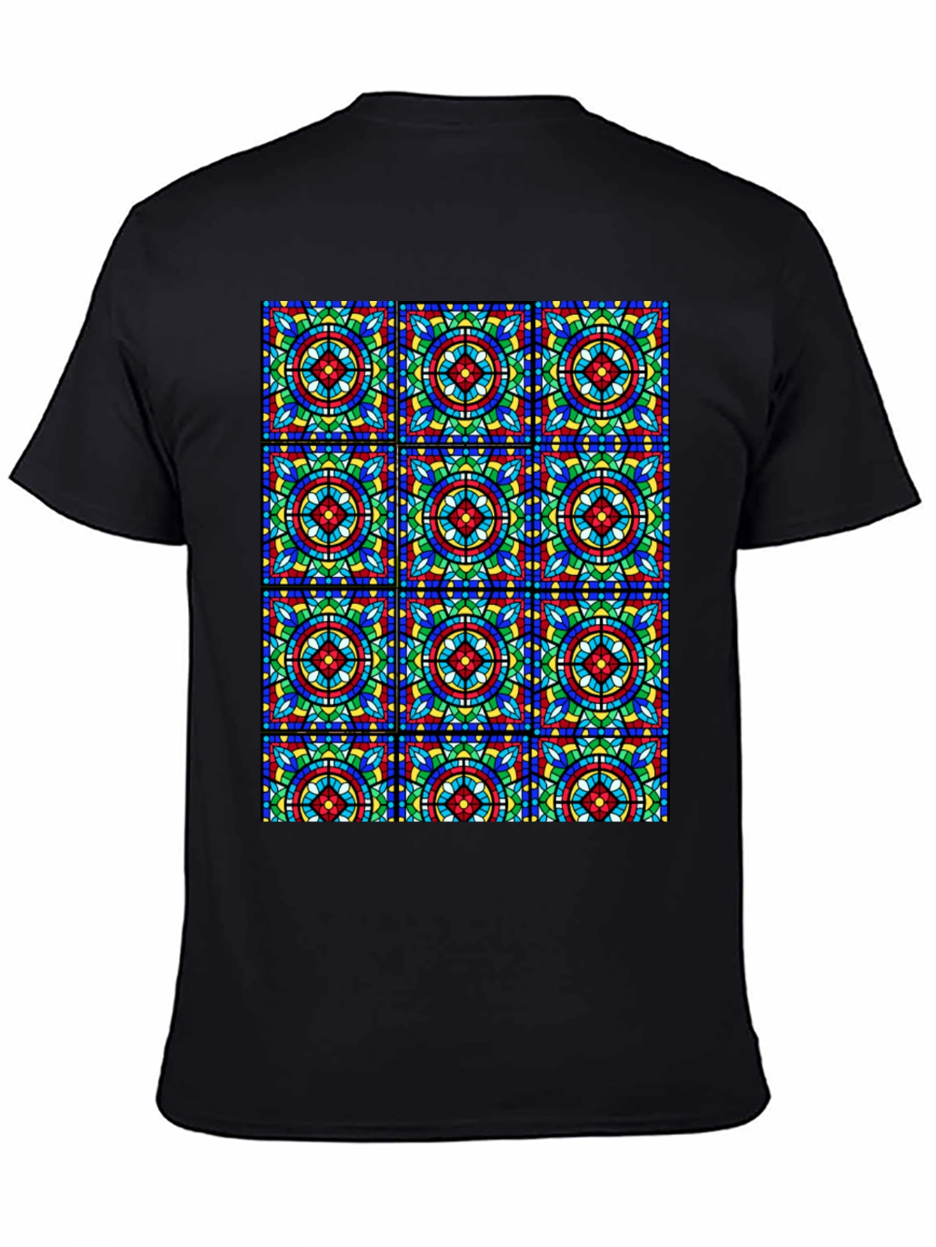 Stained Glass Pattern Black T-Shirt - Unique Design