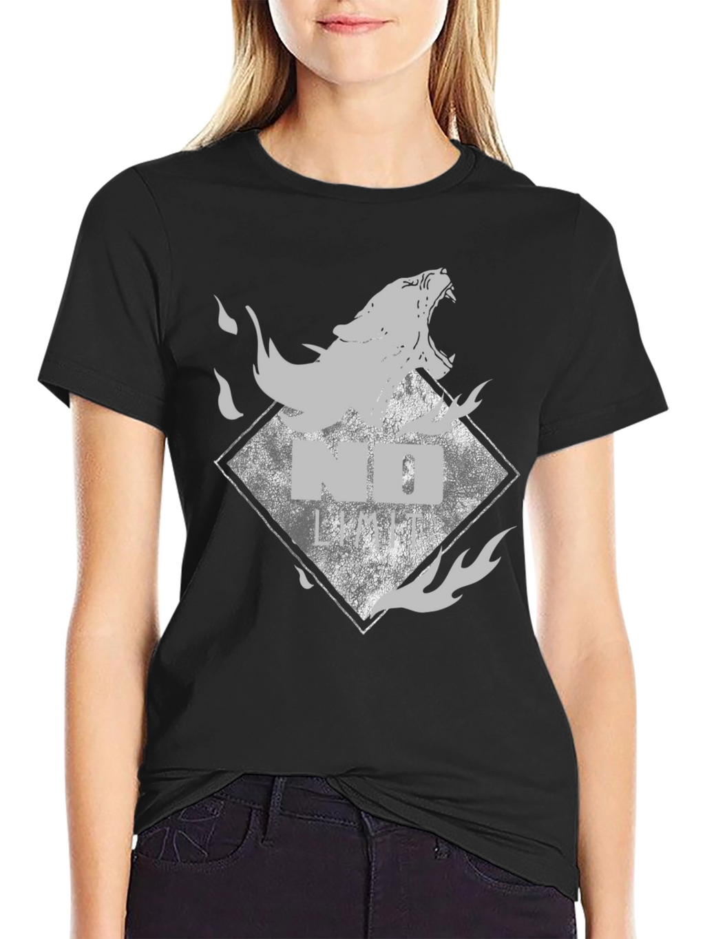 Black Tee with Wolf Graphic - No Limits Style
