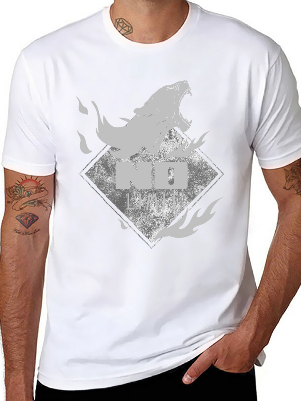 Black Tee with Wolf Graphic - No Limits Style