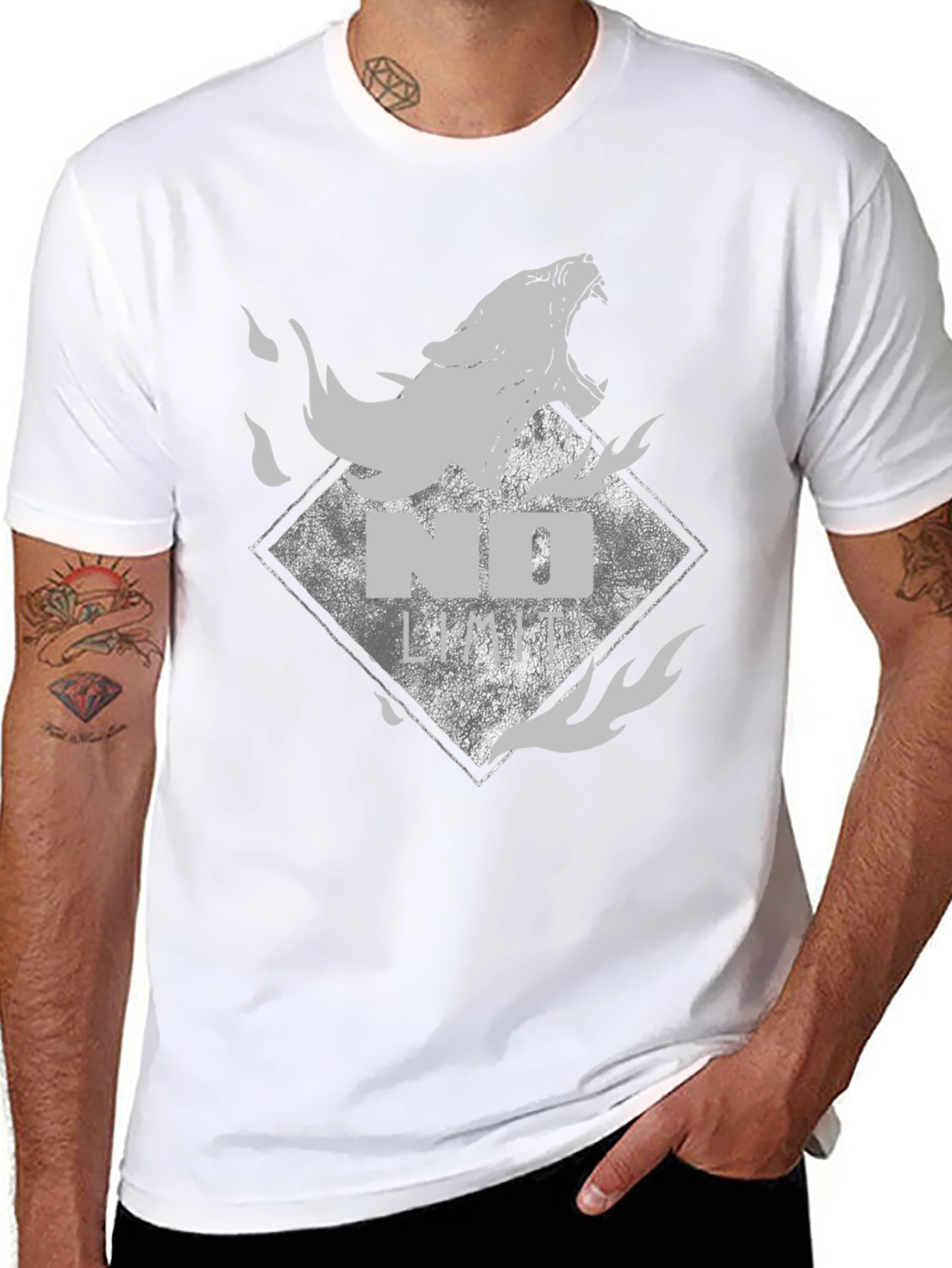 Black Tee with Wolf Graphic - No Limits Style