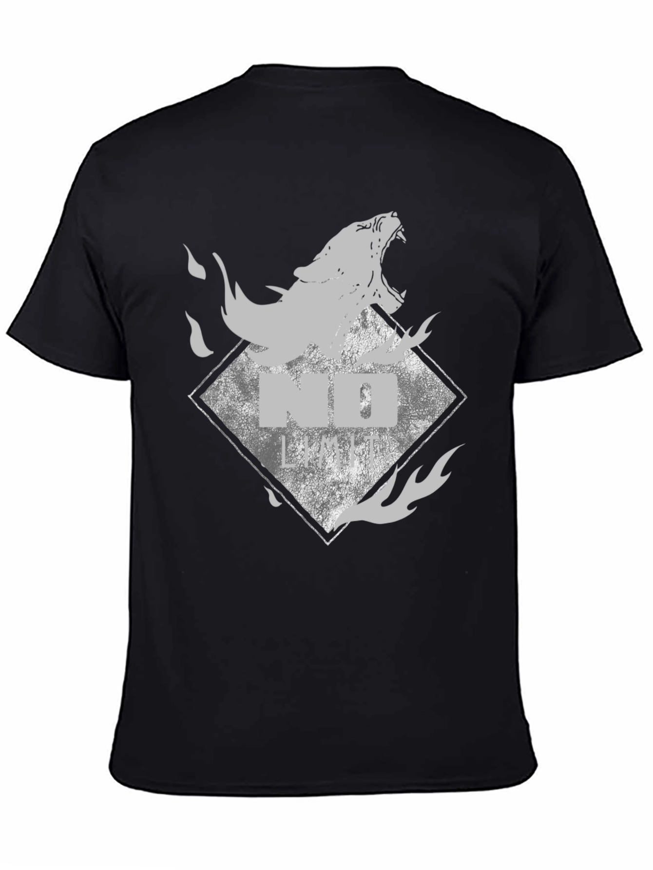 Black Tee with Wolf Graphic - No Limits Style