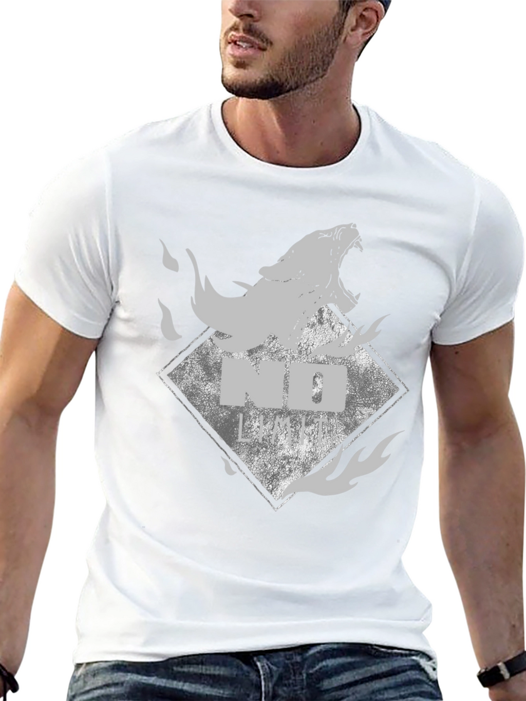 Black Tee with Wolf Graphic - No Limits Style