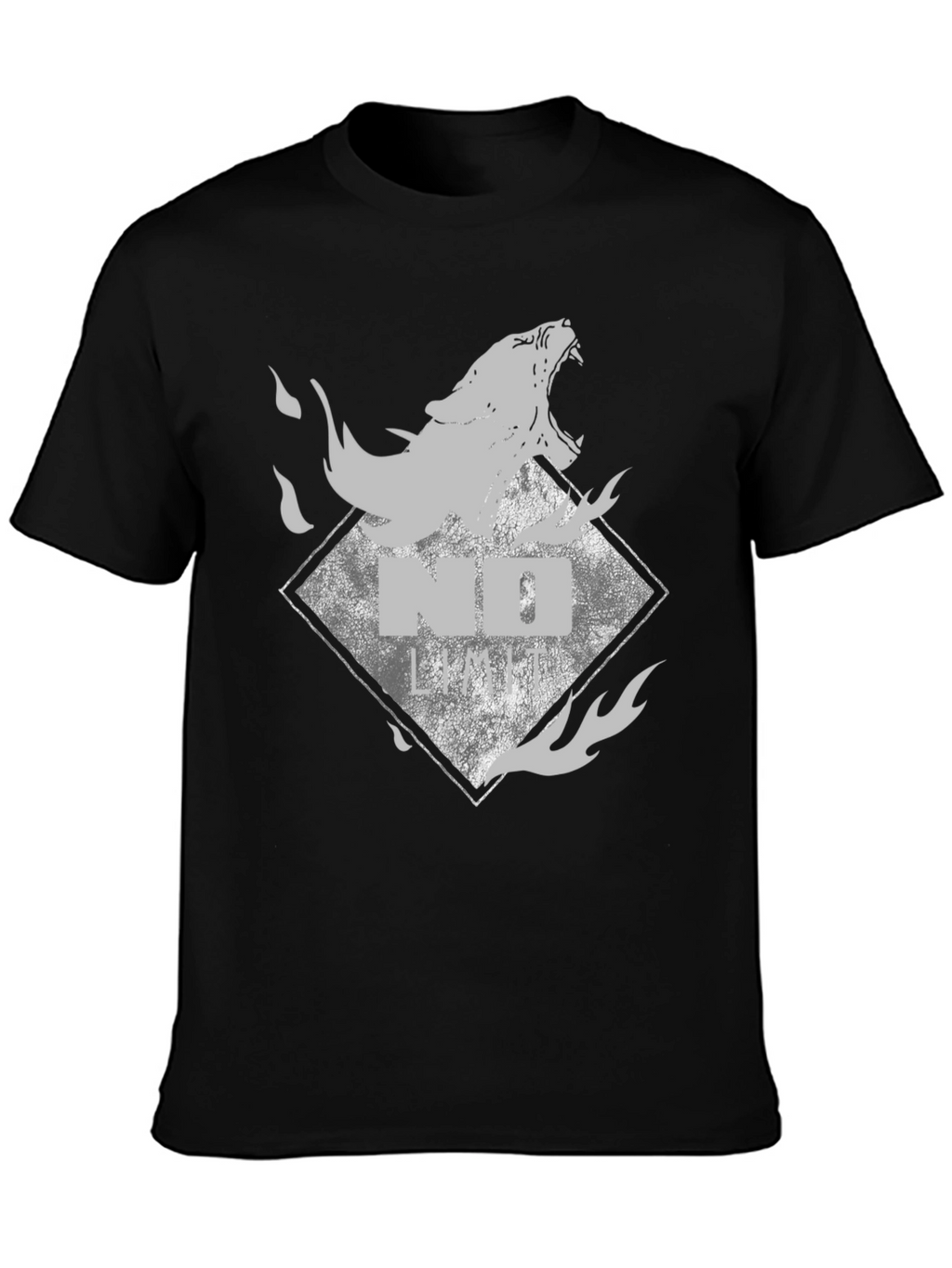 Black Tee with Wolf Graphic - No Limits Style