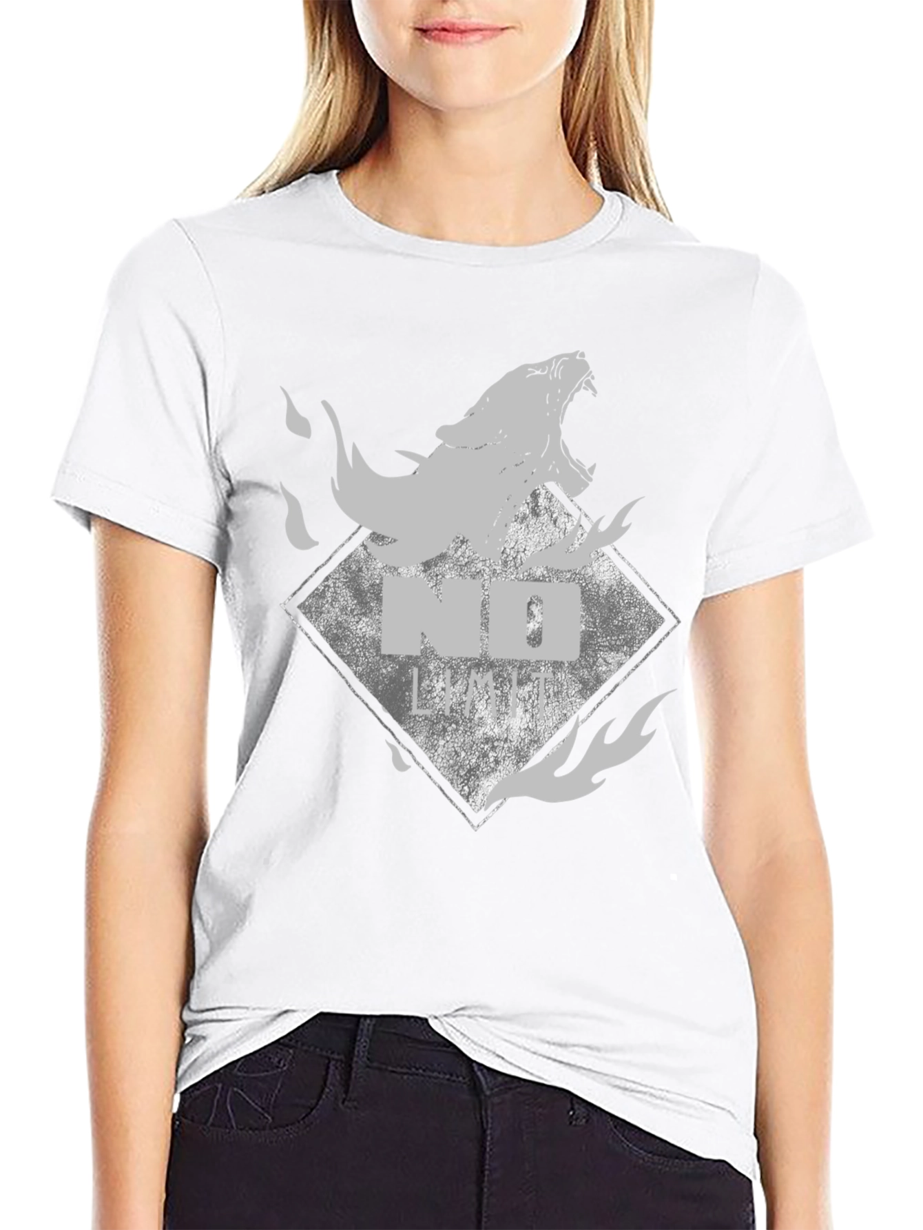 Black Tee with Wolf Graphic - No Limits Style