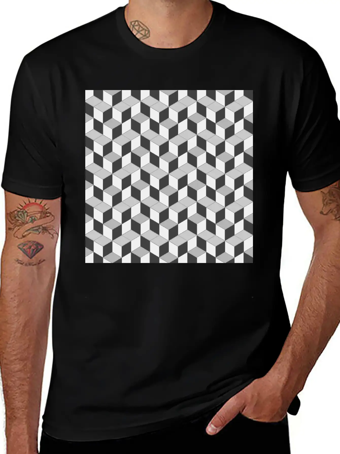 3D Cube Pattern Unisex Short Sleeve Soft Cotton T-Shirt – Casual Everyday Wear