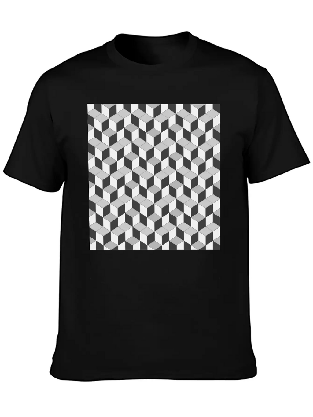 3D Cube Pattern Unisex Short Sleeve Soft Cotton T-Shirt – Casual Everyday Wear