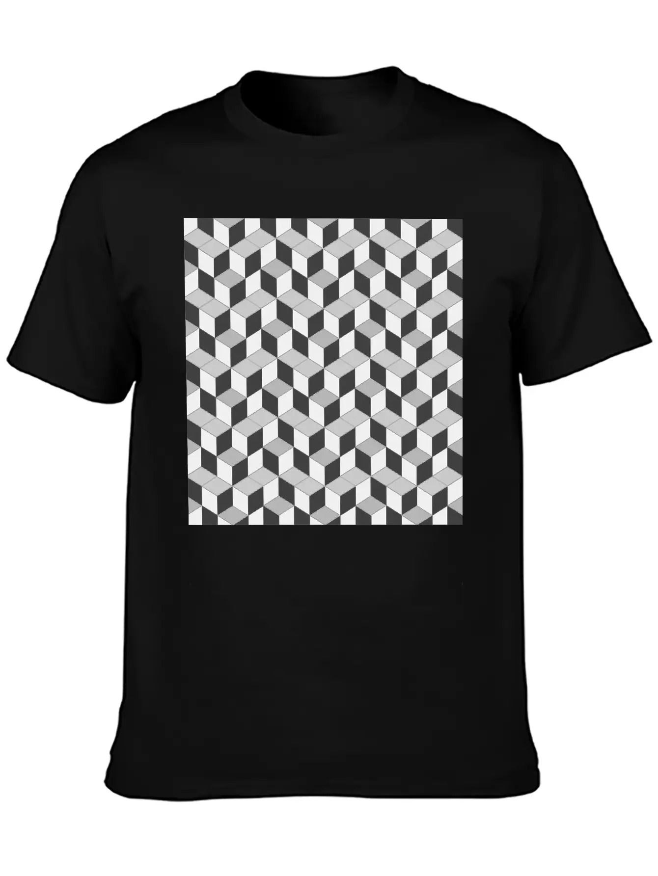 3D Cube Pattern Unisex Short Sleeve Soft Cotton T-Shirt – Casual Everyday Wear