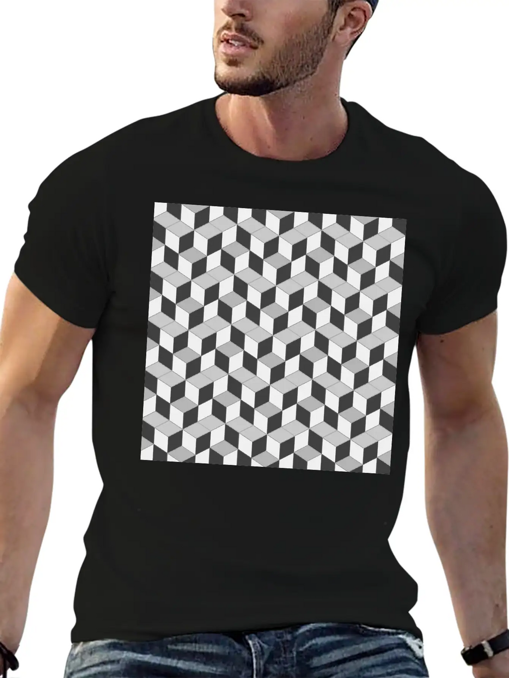 3D Cube Pattern Unisex Short Sleeve Soft Cotton T-Shirt – Casual Everyday Wear