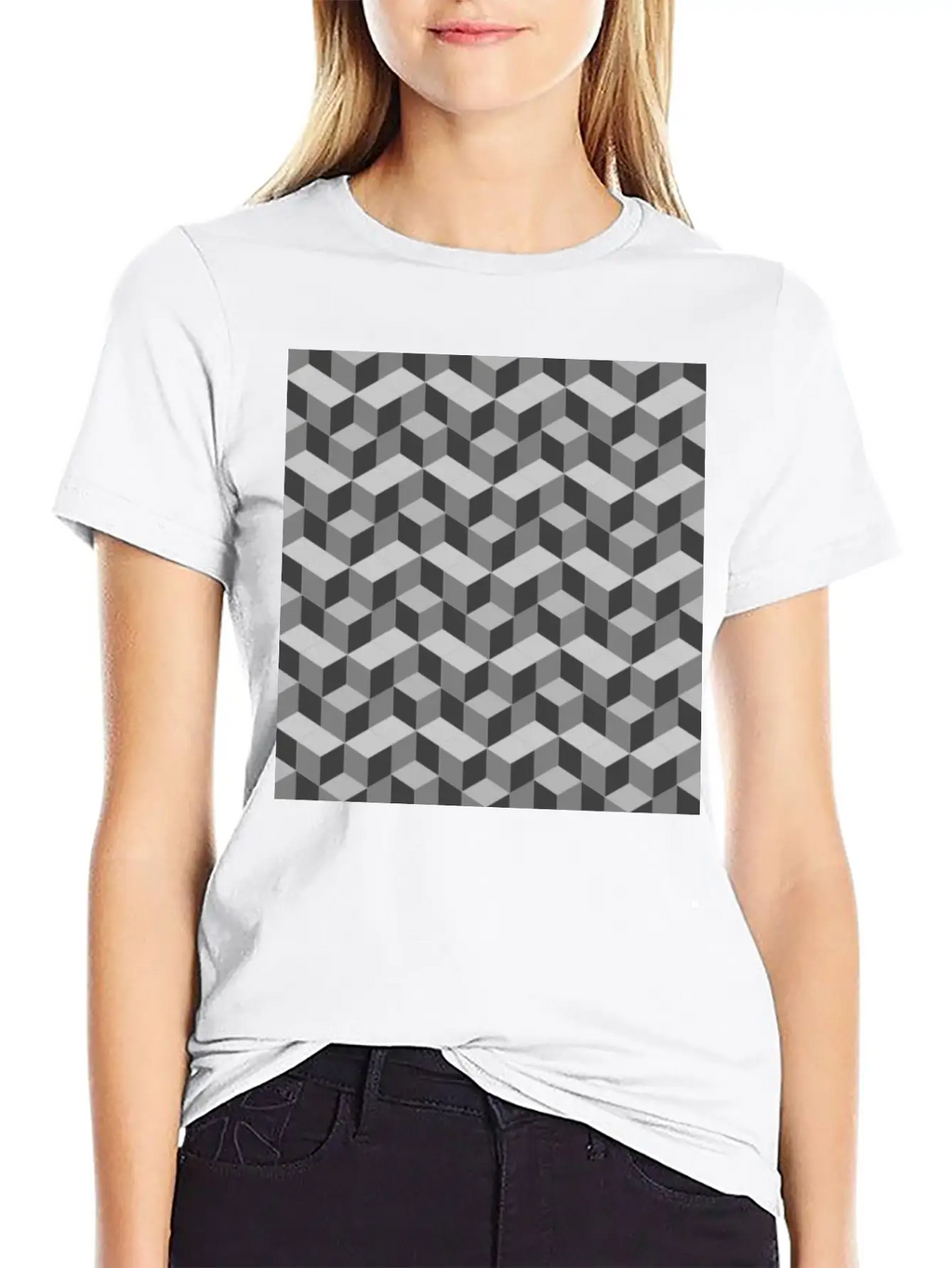 3D Cube Pattern Unisex Short Sleeve Soft Cotton T-Shirt – Casual Everyday Wear