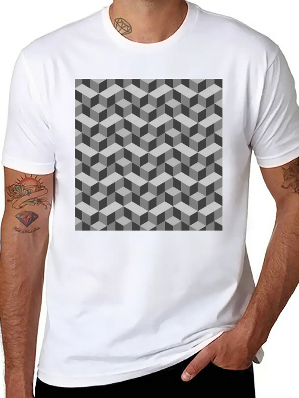 3D Cube Pattern Unisex Short Sleeve Soft Cotton T-Shirt – Casual Everyday Wear