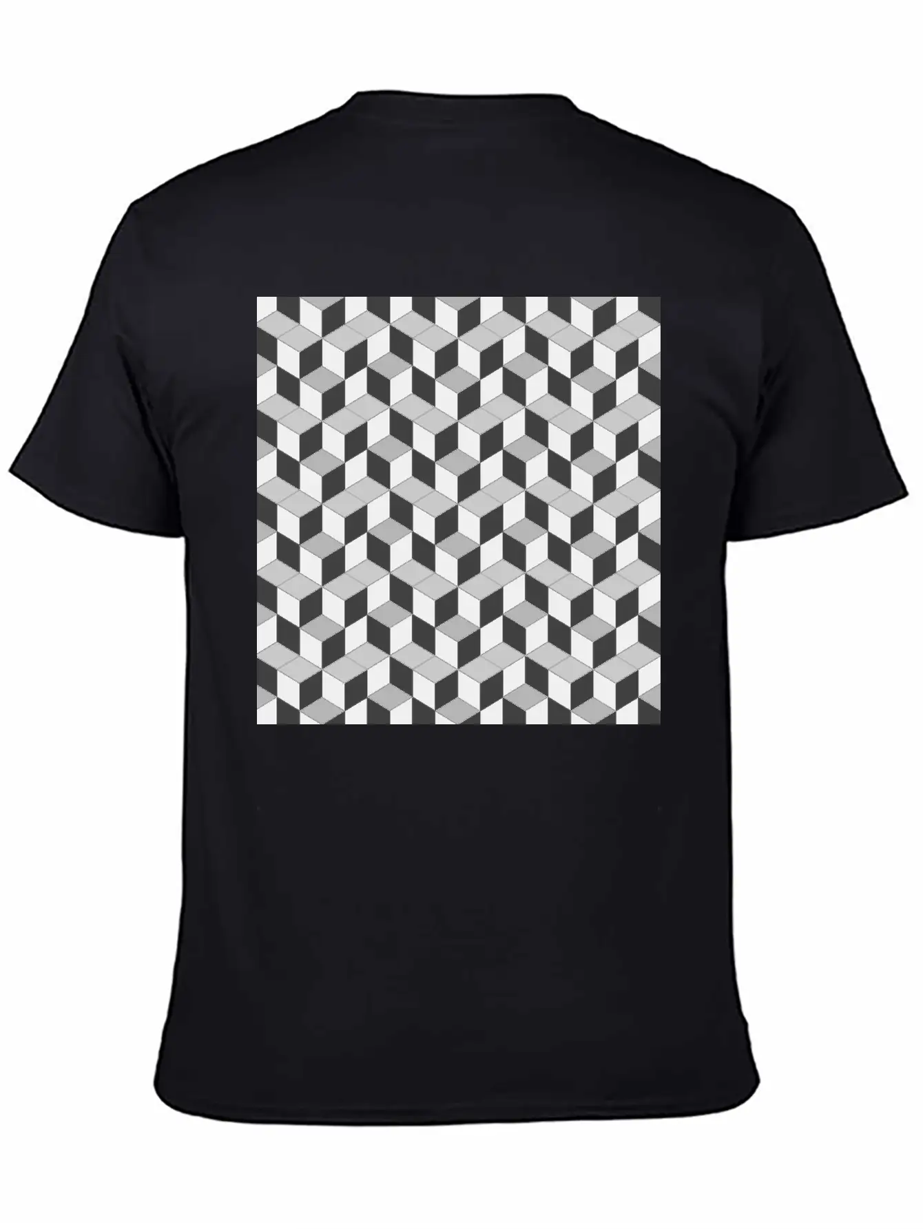 3D Cube Pattern Unisex Short Sleeve Soft Cotton T-Shirt – Casual Everyday Wear