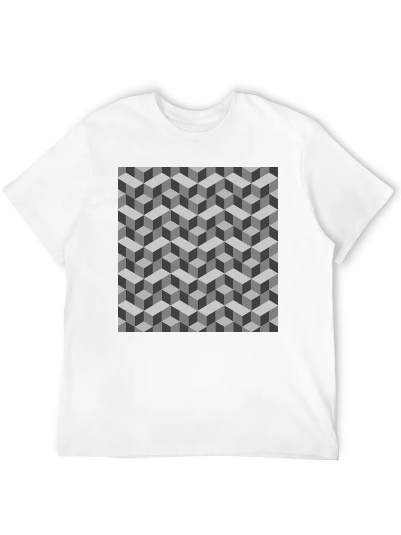 3D Cube Pattern Unisex Short Sleeve Soft Cotton T-Shirt – Casual Everyday Wear