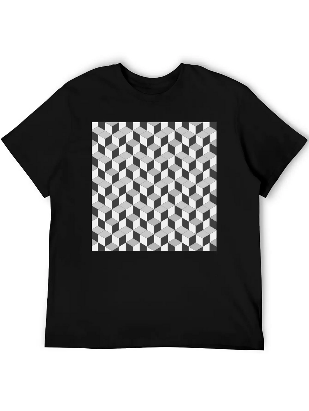 3D Cube Pattern Unisex Short Sleeve Soft Cotton T-Shirt – Casual Everyday Wear