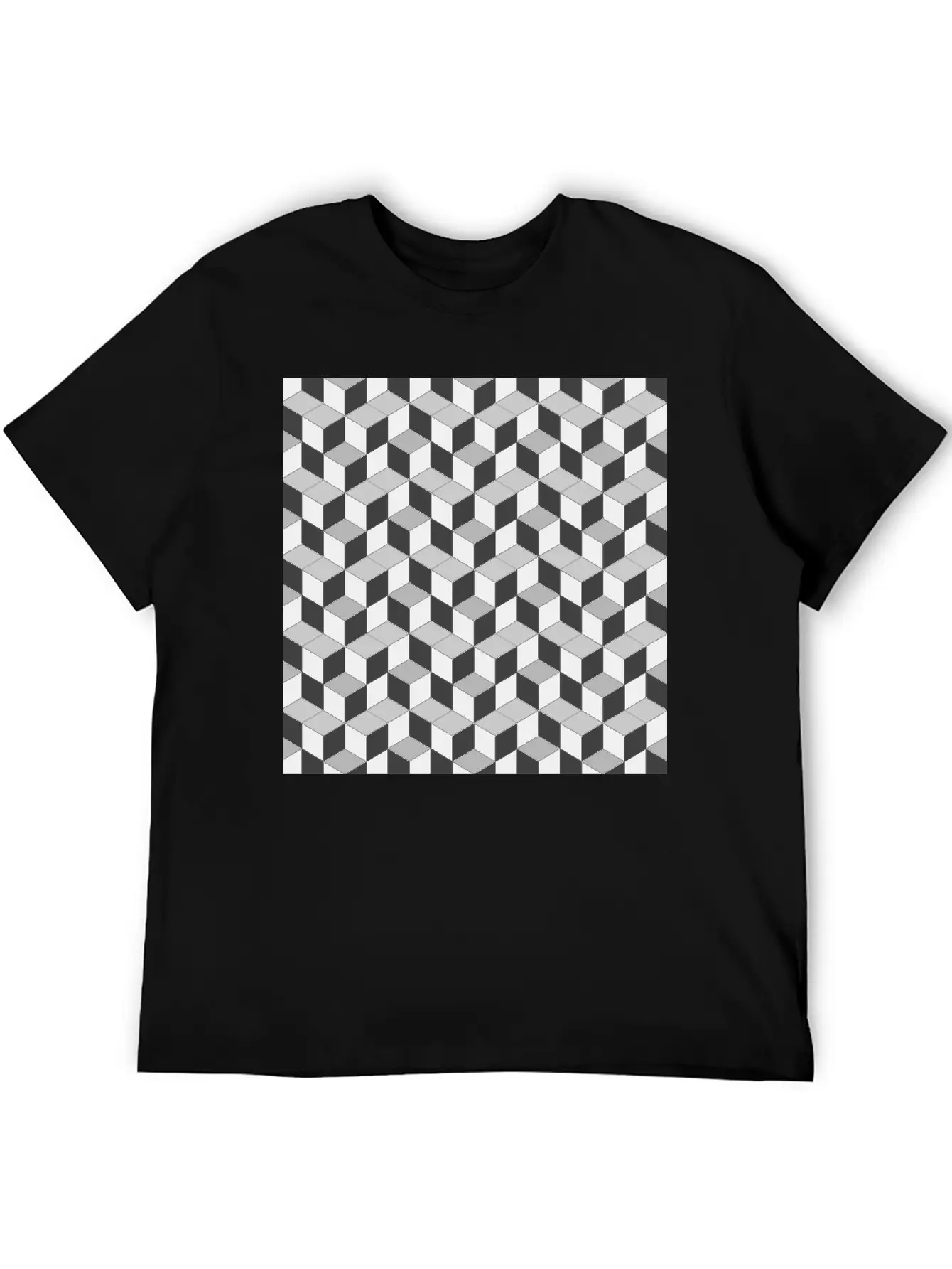 3D Cube Pattern Unisex Short Sleeve Soft Cotton T-Shirt – Casual Everyday Wear