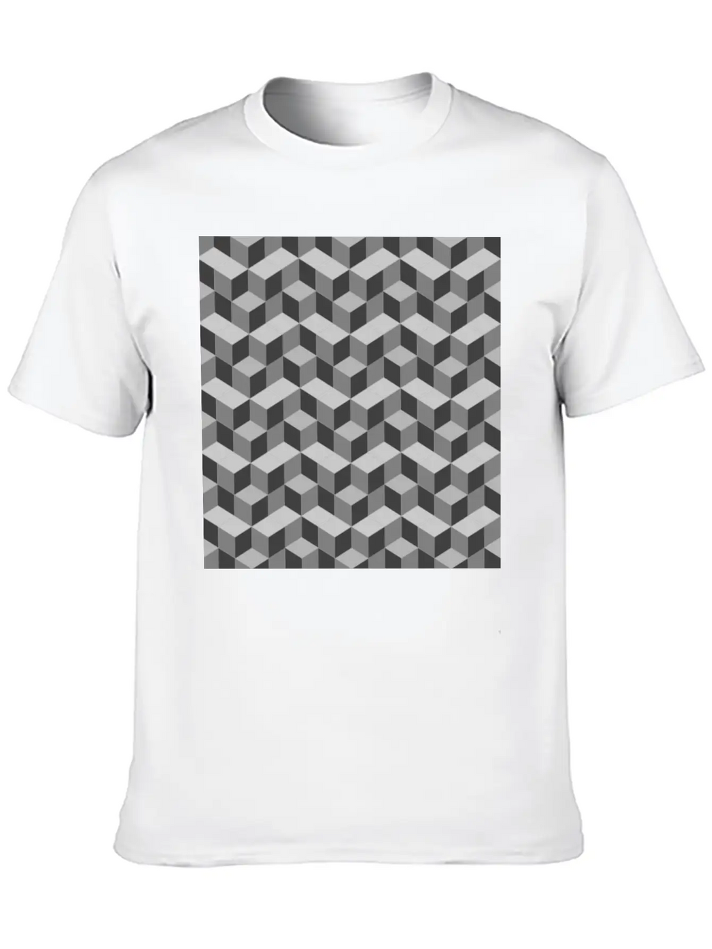 3D Cube Pattern Unisex Short Sleeve Soft Cotton T-Shirt – Casual Everyday Wear